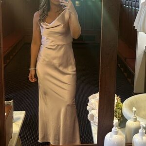 Elegant Blush Pink Cowl Neck Bridesmaid Satin Gown